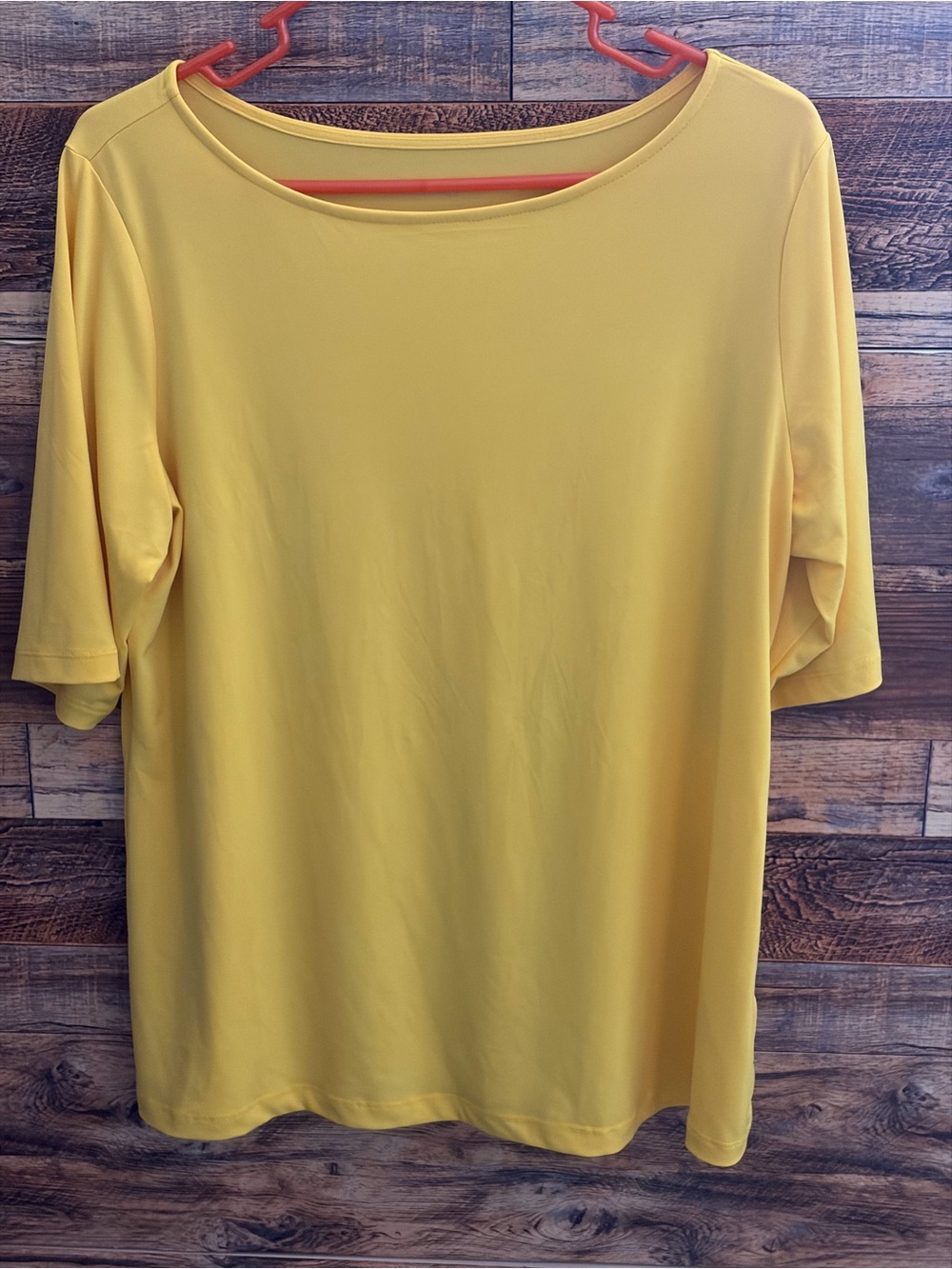 Susan Graver Yellow Scoop Neck Short Sleeve Top